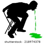 Man releasing a large stream of vomit, vector 