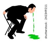 Man releasing a large stream of vomit, vector 