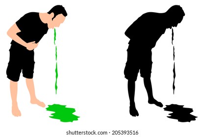 Man Releasing A Large Stream Of Vomit, Vector