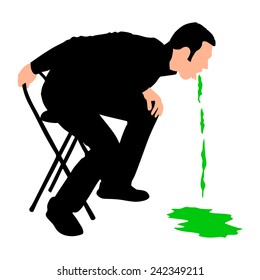Man releasing a large stream of vomit, vector 