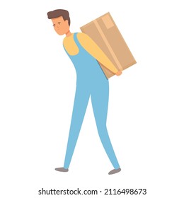 Man relocation box icon cartoon vector. House move. Service cargo