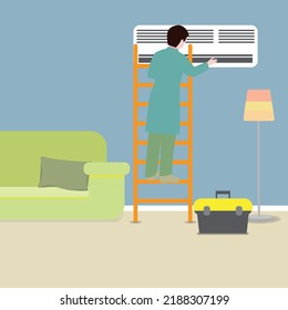 Man repairing the air conditioner