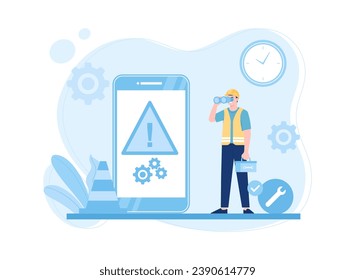 A man is repairing a cell phone trending concept flat illustration