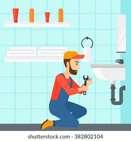 Man repairing sink.
