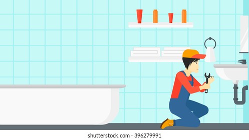 Man repairing sink.