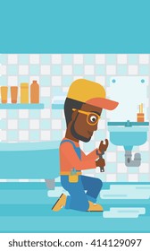 Man repairing sink.