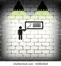 Man reporting at presentation icon.
