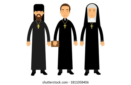 Man Representatives of Different Religion Like Orthodoxy and Catholic Religion Vector Illustration Set