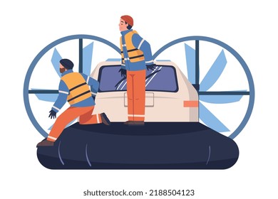 Man Rescuer in Orange Vest on Sailing Boat Engaged in Life Saving Operation Vector Illustration