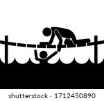 man rescues a drowning man in a river. He reaches out to pull it out of the water. Isolated vector on white background
