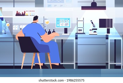 man research scientist working with test tube in lab researcher making chemical experiment in laboratory