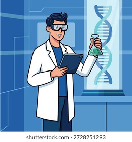 Homem Pesquisando em Laboratório com Antecedentes de DNA