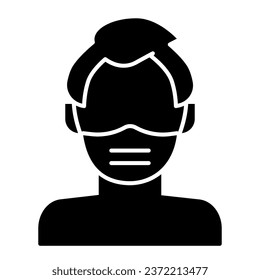 Hombre con icono sólido de máscara respiratoria. Pictograma de estilo glifo de persona enmascarada sobre fondo blanco. Signos de prevención de coronavirus para el concepto móvil y el diseño web. Gráficos vectoriales