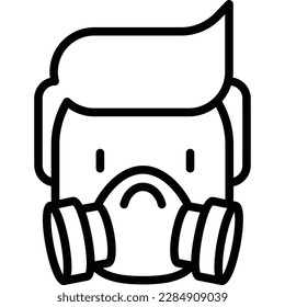 Man in respirator thin line icon. Modern vector illustration of protective mask.