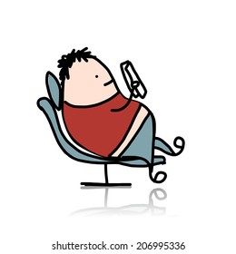 Man rest at armchair and read book, vector illustration