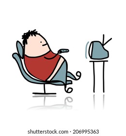 Man rest at armchair and watching tv, vector illustration