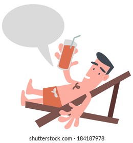 The Man Rest at Beach Chair with Speech Bubble