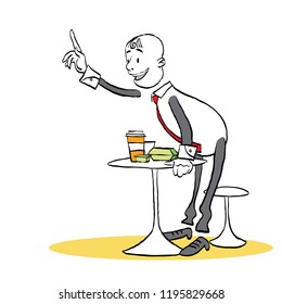 A man in the restaurant asks for a check. Man in a cafe.