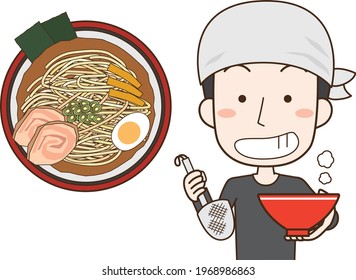 A man at a restaurant that makes ramen