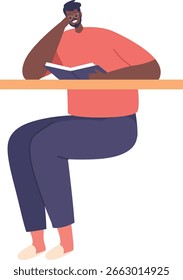 Man resting with book vector illustration