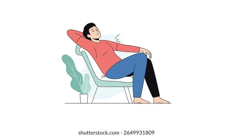 Homem descansando confortavelmente em uma moderna cadeira lounge desfrutando de um momento de relaxamento e paz