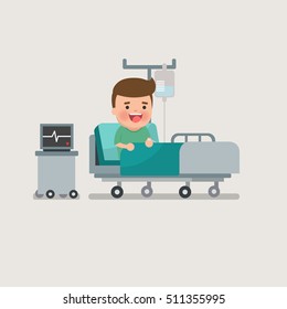 man resting at hospital bed with intravenous saline solution