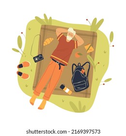Hombre apoyándose en la naturaleza, imagen vectorial o pancarta