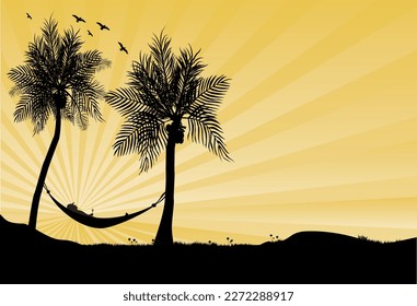 man resting under coconut tree with a glass of red wine