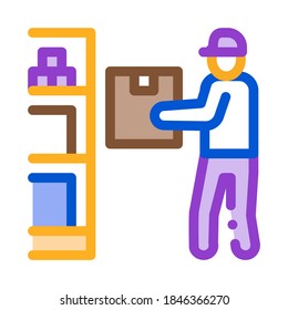 man restocking in cellar icon vector. man restocking in cellar sign. color symbol illustration