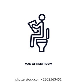 hombre en el icono del baño. Un hombre de línea delgada en el icono del baño de la colección de comportamiento y acción. Vector de contorno aislado en fondo blanco. El símbolo de hombre editable en el baño puede ser usado web y móvil