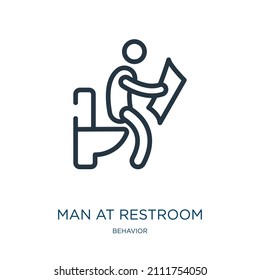 hombre en el icono de la línea delgada del baño. iconos lineales femeninos y masculinos del signo de contorno aislado del concepto de comportamiento. Elemento de símbolo de ilustración vectorial para diseño web y aplicaciones.