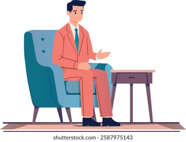 A man rests on the sofa and prepares for a meeting