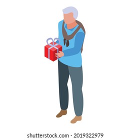 Man retirement gift box icon. Isometric of man retirement gift box vector icon for web design isolated on white background