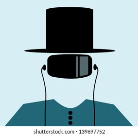 man with retro top hat and modern visor