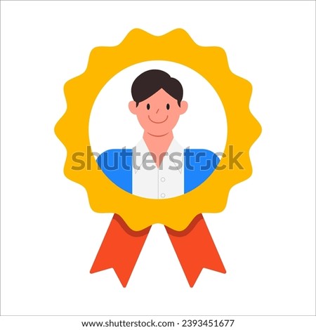 Man in reward icon. Successful and hardworking worker. Achievement, business award and reward. Rewarding an employee for good results. Cartoon flat vector illustration isolated on a white background