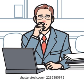 Man with rhinitis in office.