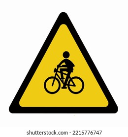 Man ride Bicycle icon on yellow triangle road sign isolated on white background , vector Illustration