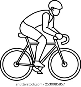 A Man ride bicycle in one continuous single line art drawing style. Adventure traveling outdoor sport bicycling outline vector illustration isolated.