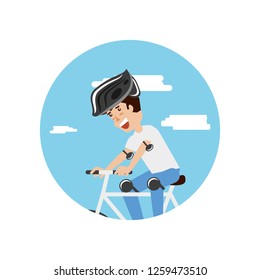 man ride bike character