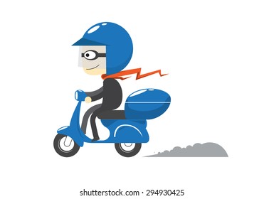 A man ride blue scooter with normal speed