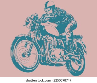 man ride a cafe Racer vintage illustratio