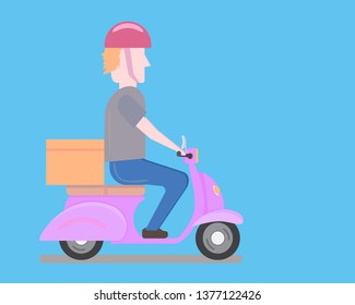 man ride motorcycle flat vector, delivery box service
