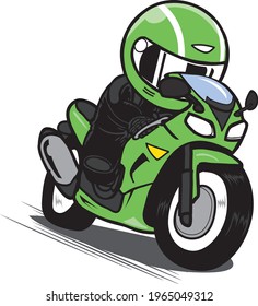 man ride motorcycle lead in curve with speed