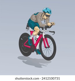 man ride a pink road bike