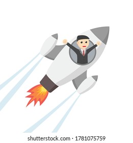 man ride rocket design character on white background