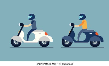 man ride scooter with two pallet colors vector illutration