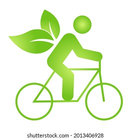 Man rides bicycle eco icon Bio nature green eco symbol for web and business
