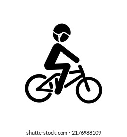 Un hombre monta un icono de bicicleta. Símbolo de color negro de diseño plano. Navegación web moderna de la interfaz de usuario, firmar. Elemento de ilustración