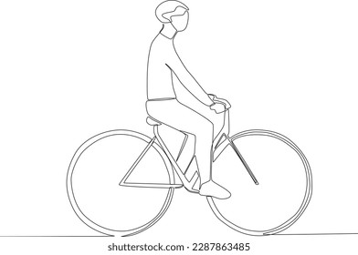 A man rides a bicycle leisurely outdoors. World bicycle day one-line drawing