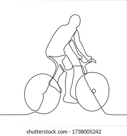 man rides a bicycle. One continuous line. Full-length male silhouette riding a two-wheeled bicycle. Can be used for animation.